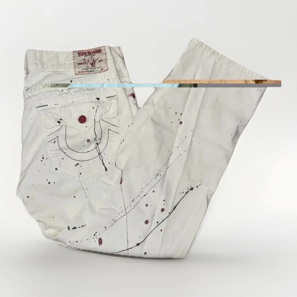 True Religion White Paint Splatter Jeans 40x33